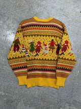 【I.S. ISSEY MIYAKE】Archival 1980s "I.S. Chisato Tsumori Design" Folklore People Jacquard Knit Sweater / YELLOW MULTI
