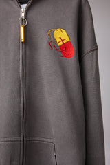 GLITCH EMBROIDERY DISTRESSED HOODIE/DRUKQS