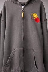 GLITCH EMBROIDERY DISTRESSED HOODIE/DRUKQS