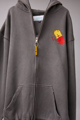 GLITCH EMBROIDERY DISTRESSED HOODIE/DRUKQS