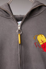 GLITCH EMBROIDERY DISTRESSED HOODIE/DRUKQS