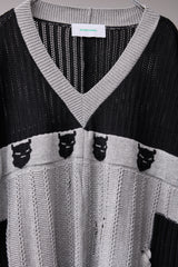 REVERSIBLE DISTRESSED SUMMER KNIT VEST/CHARACTER/ATOZ