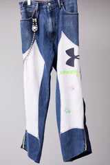 VINTAGE DENIM/T-SHIRT RECONSTRUCTION TRACK DOUBLE KNEE PANTS F