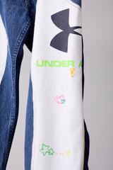 VINTAGE DENIM/T-SHIRT RECONSTRUCTION TRACK DOUBLE KNEE PANTS F