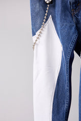 VINTAGE DENIM/T-SHIRT RECONSTRUCTION TRACK DOUBLE KNEE PANTS F