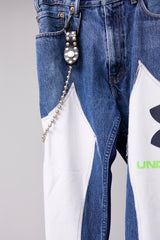 VINTAGE DENIM/T-SHIRT RECONSTRUCTION TRACK DOUBLE KNEE PANTS F