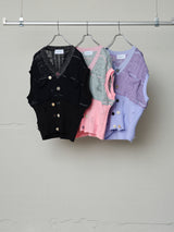 FLORAL OPEN-WORK SLEEVELESS CARDIGAN