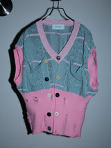 FLORAL OPEN-WORK SLEEVELESS CARDIGAN