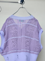 FLORAL OPEN-WORK SLEEVELESS CARDIGAN