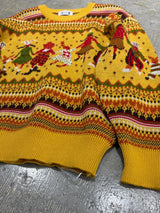 【I.S. ISSEY MIYAKE】Archival 1980s "I.S. Chisato Tsumori Design" Folklore People Jacquard Knit Sweater / YELLOW MULTI