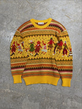 【I.S. ISSEY MIYAKE】Archival 1980s "I.S. Chisato Tsumori Design" Folklore People Jacquard Knit Sweater / YELLOW MULTI