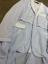 【COMME des GARCONS HOMME PLUS】Archival 2014SS "COMME des GARCONS HOMME PLUS" Reconstructed Striped Docking Tailored Jacket / BLUE × WHITE (SIZE: XS)