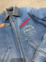 【ELY WALKER】1970s VINTAGE DENIM WORK JACKET BY "ELY WALKER" WITH PURINA CHOW PATCH & BANDANA REMAKE