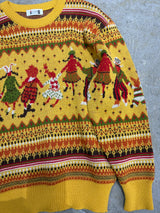 【I.S. ISSEY MIYAKE】Archival 1980s "I.S. Chisato Tsumori Design" Folklore People Jacquard Knit Sweater / YELLOW MULTI