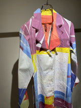 TRAMANDO / MULTI-COLOR GEOMETRIC PRINT ART SHIRT (GARMENT-DYED & PRESS FINISH)