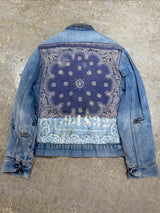 【ELY WALKER】1970s VINTAGE DENIM WORK JACKET BY "ELY WALKER" WITH PURINA CHOW PATCH & BANDANA REMAKE