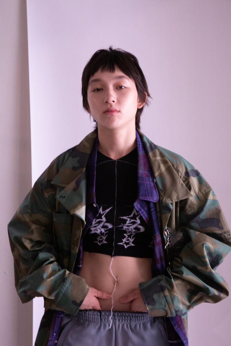 OVERDYED PATCHWORK PLAID HS SHIRT