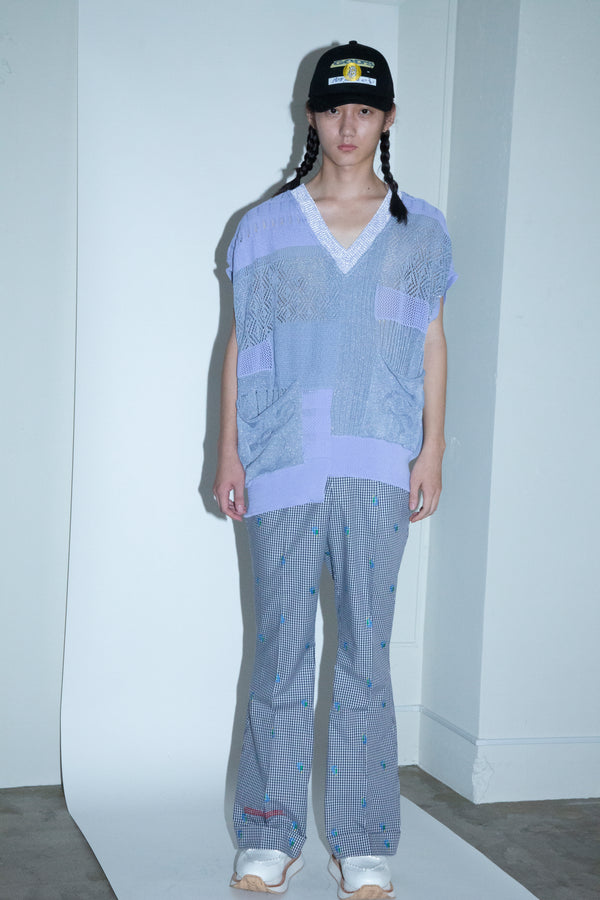 CUT JACQUARD GINGHAM FLARE SLACKS