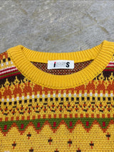 【I.S. ISSEY MIYAKE】Archival 1980s "I.S. Chisato Tsumori Design" Folklore People Jacquard Knit Sweater / YELLOW MULTI