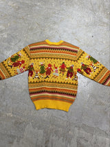 【I.S. ISSEY MIYAKE】Archival 1980s "I.S. Chisato Tsumori Design" Folklore People Jacquard Knit Sweater / YELLOW MULTI