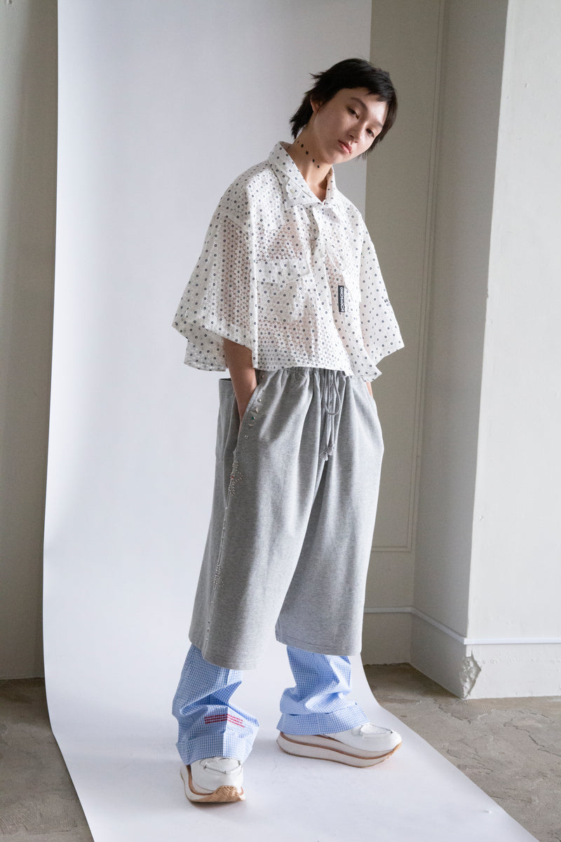 CUT JACQUARD GINGHAM FLARE SLACKS