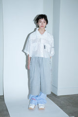 CUT JACQUARD GINGHAM FLARE SLACKS
