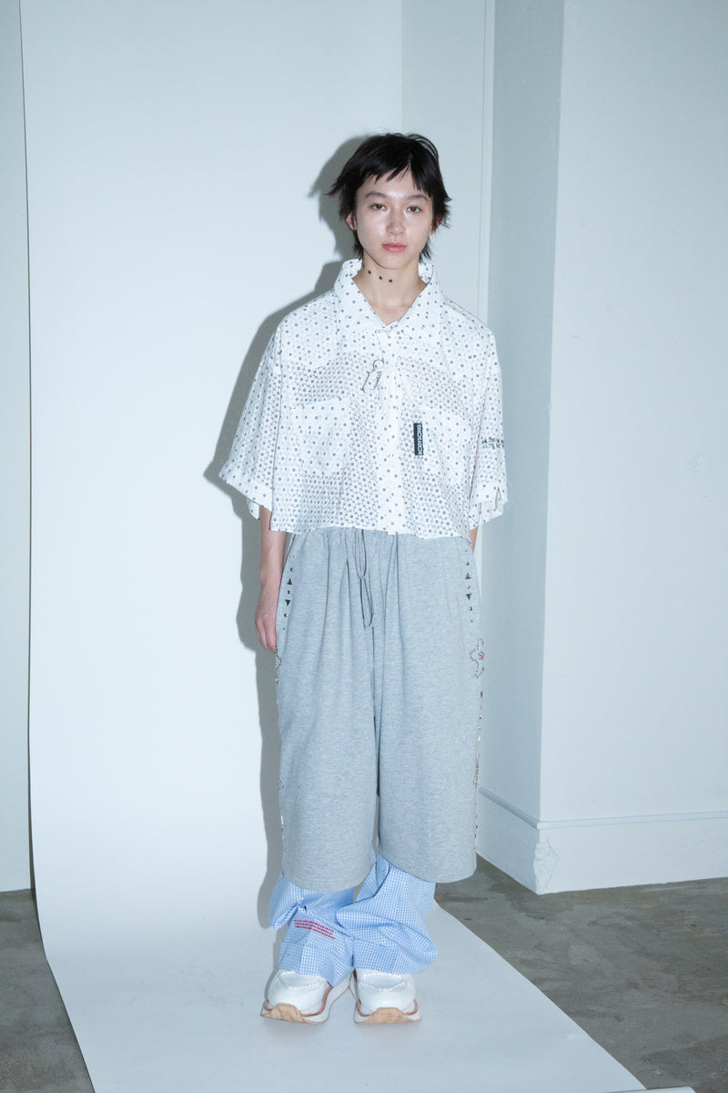 CUT JACQUARD GINGHAM FLARE SLACKS