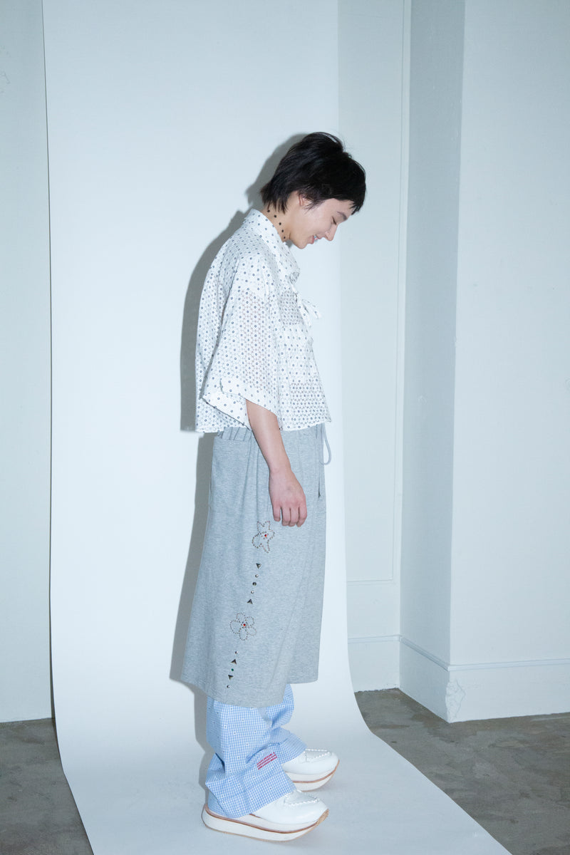 CUT JACQUARD GINGHAM FLARE SLACKS