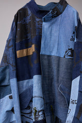 PATCHWORK MIL COAT MADE FROM RECONSTRUCTED VINTAGE DENIM