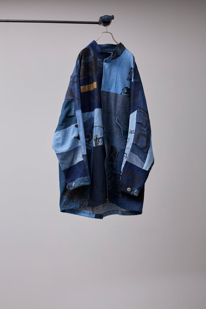 PATCHWORK MIL COAT MADE FROM RECONSTRUCTED VINTAGE DENIM