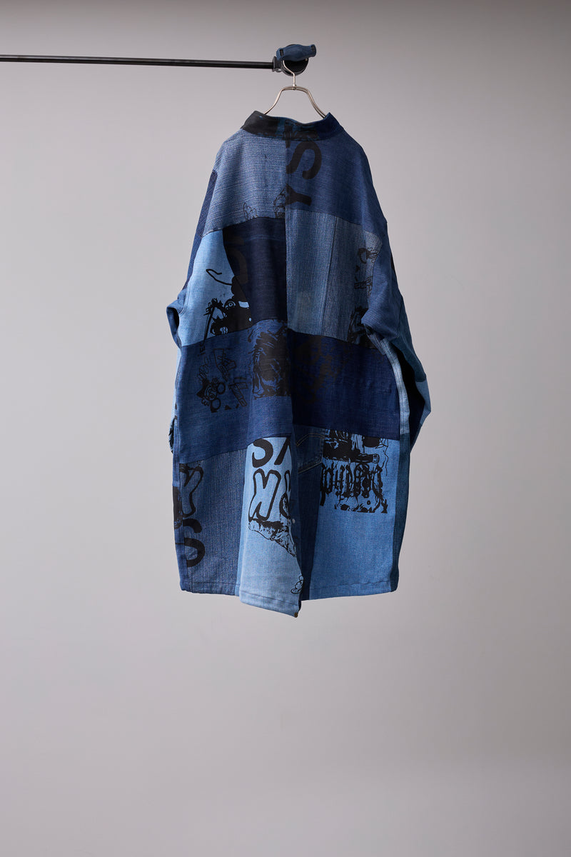 PATCHWORK MIL COAT MADE FROM RECONSTRUCTED VINTAGE DENIM