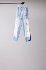 VINTAGE DENIM/T-SHIRT RECONSTRUCTION TRACK DOUBLE KNEE PANTS B