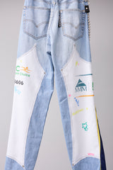 VINTAGE DENIM/T-SHIRT RECONSTRUCTION TRACK DOUBLE KNEE PANTS B