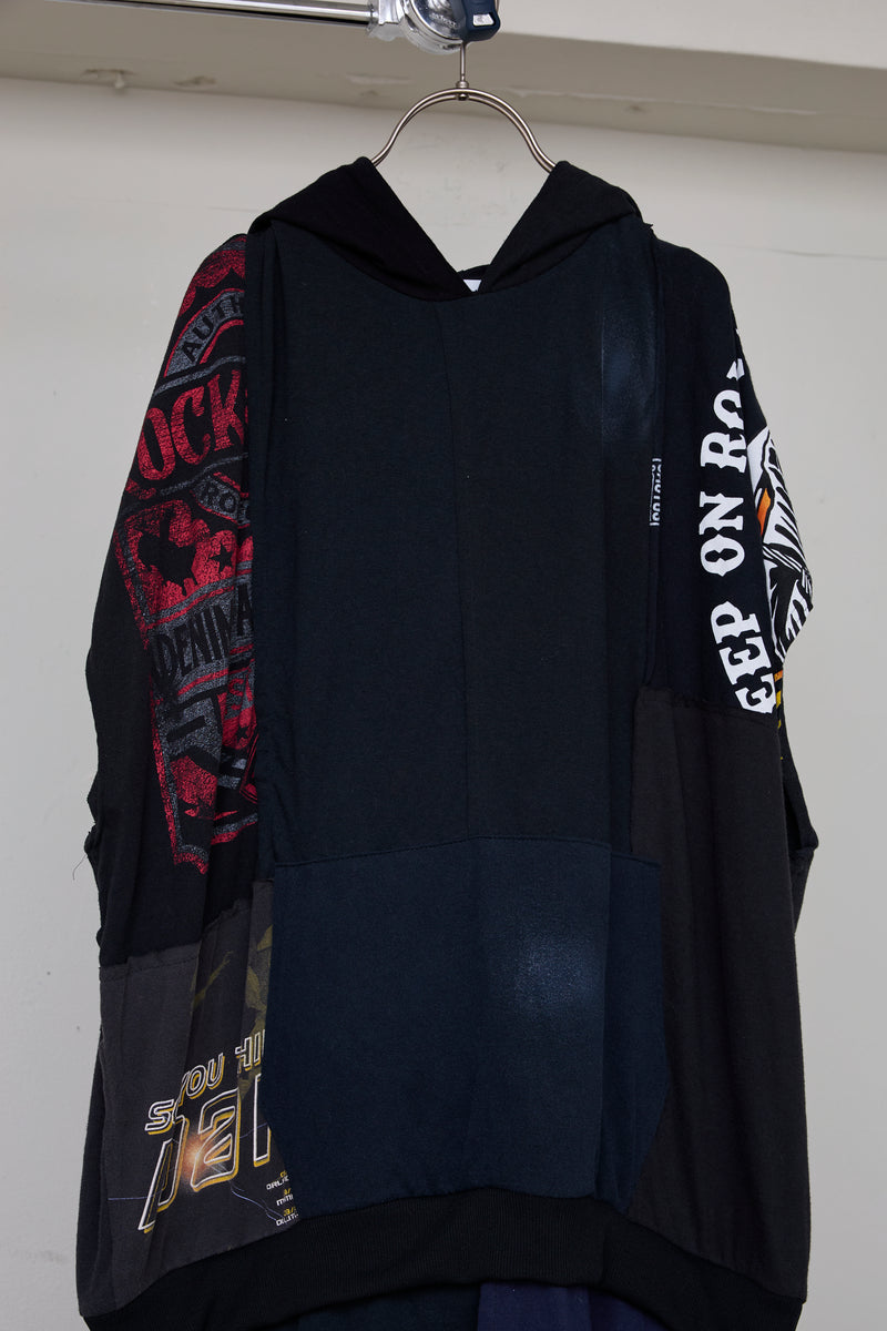 RECONSTRUCTED T-SHIRT HOODED DRESS