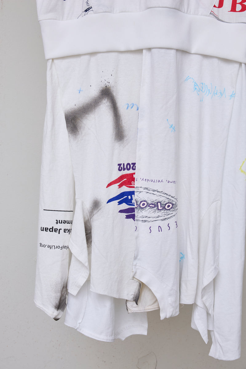 RECONSTRUCTED T-SHIRT HOODED DRESS