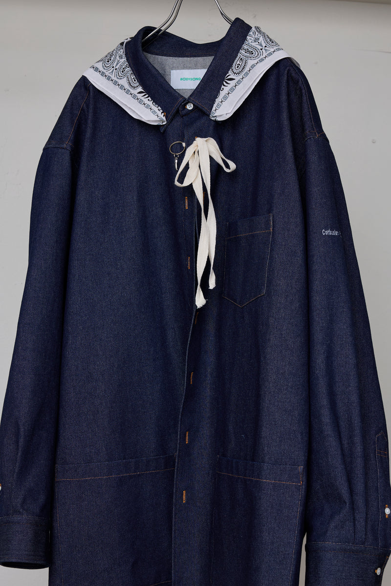 OVERSIZED DENIM SH/DETACHABLE BANDANA