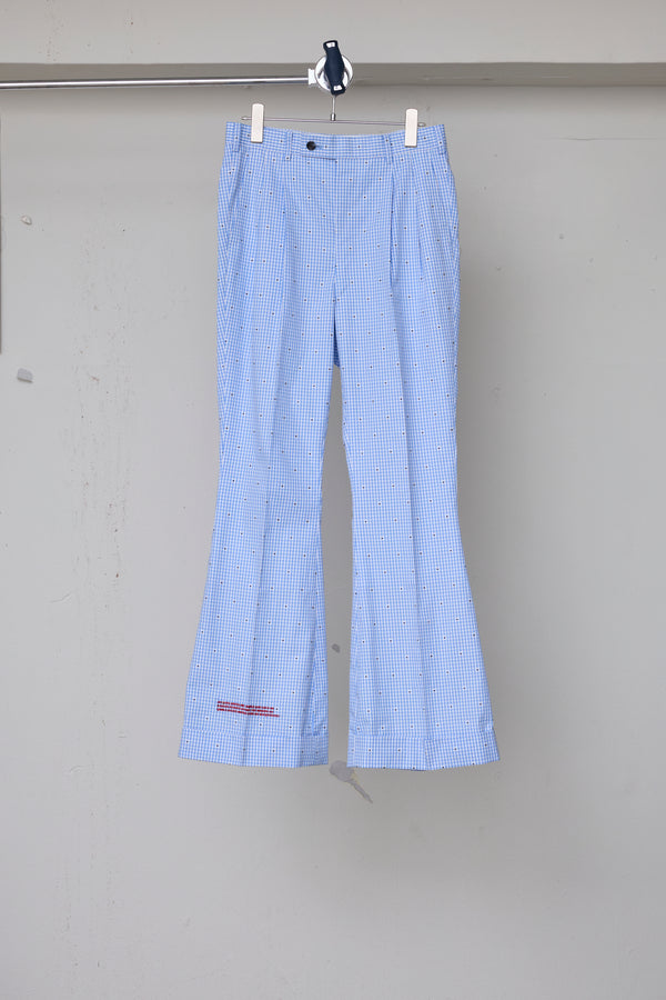 CUT JACQUARD GINGHAM FLARE SLACKS
