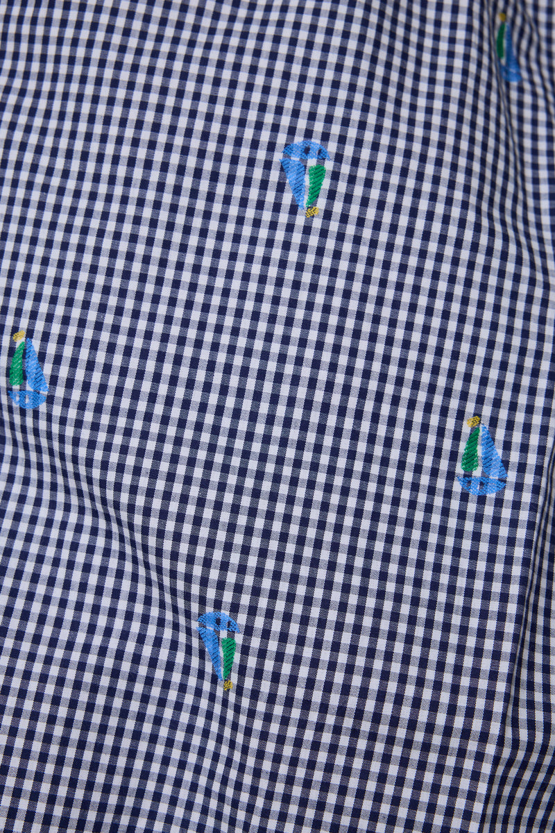 CUT JACQUARD GINGHAM FLARE SLACKS