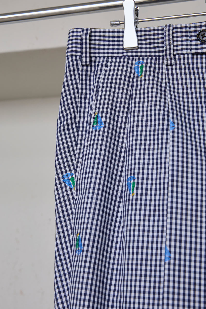 CUT JACQUARD GINGHAM FLARE SLACKS
