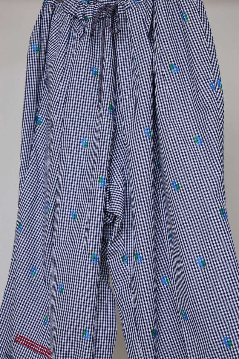 CUT JACQUARD GINGHAM MOST WIDE SLACKS