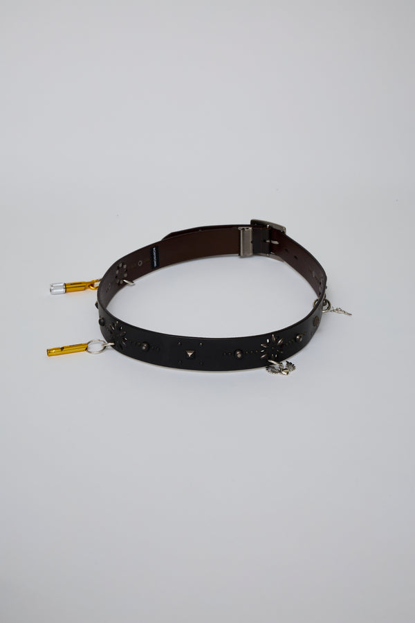 HAND-SPRAYED/STUDDED LEATHER BELT