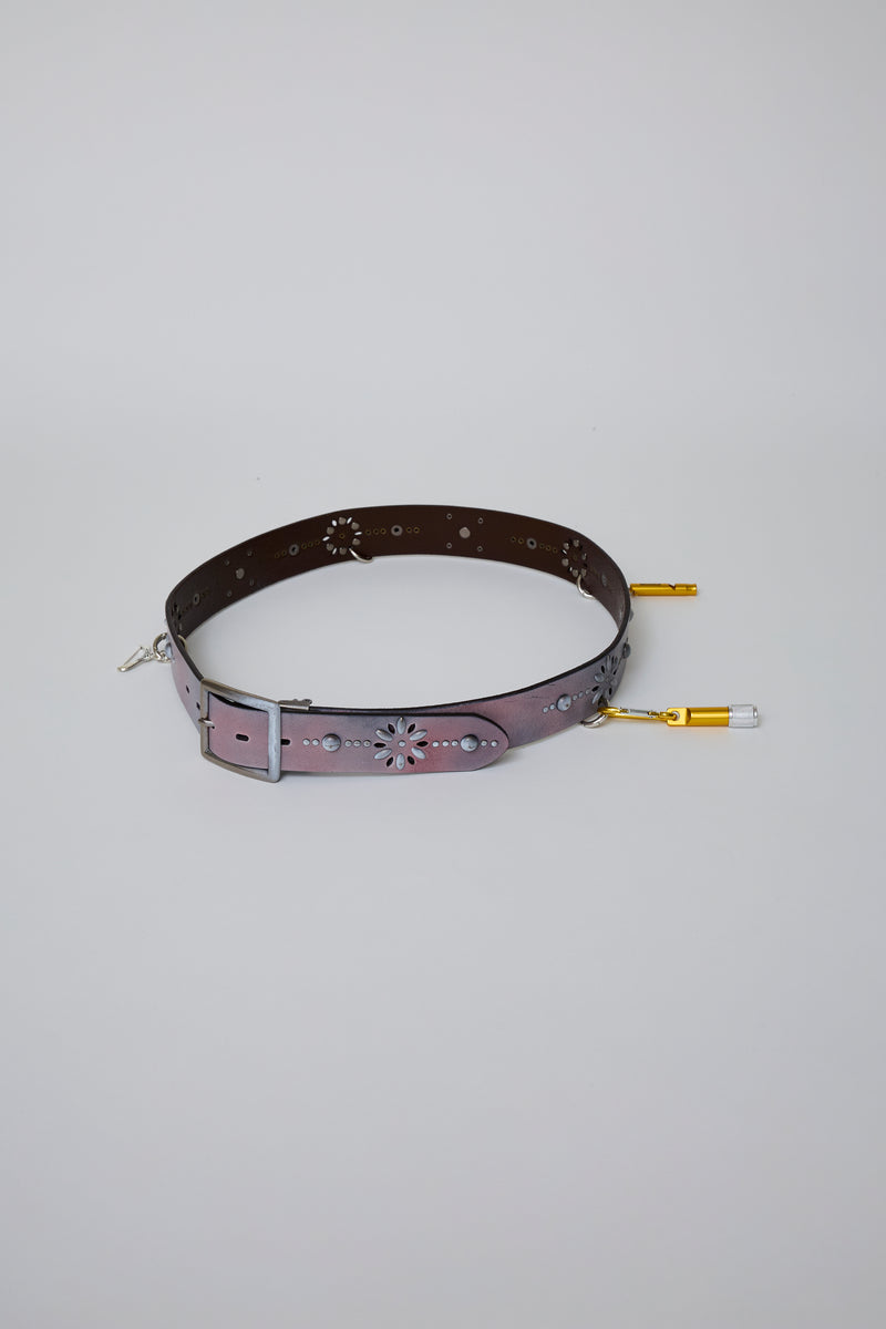 HAND-SPRAYED/STUDDED LEATHER BELT