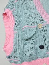 FLORAL OPEN-WORK SLEEVELESS CARDIGAN