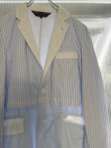 【COMME des GARCONS HOMME PLUS】Archival 2014SS "COMME des GARCONS HOMME PLUS" Reconstructed Striped Docking Tailored Jacket / BLUE × WHITE (SIZE: XS)