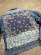 【ELY WALKER】1970s VINTAGE DENIM WORK JACKET BY "ELY WALKER" WITH PURINA CHOW PATCH & BANDANA REMAKE