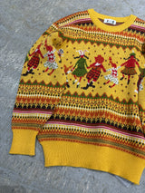 【I.S. ISSEY MIYAKE】Archival 1980s "I.S. Chisato Tsumori Design" Folklore People Jacquard Knit Sweater / YELLOW MULTI