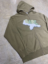 A BATHING APE (BAPE) × KAWS / “CHUM" NOSE ART GRAPHIC FULL-ZIP HOODIE (OLIVE DRAB)