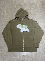 A BATHING APE (BAPE) × KAWS / “CHUM" NOSE ART GRAPHIC FULL-ZIP HOODIE (OLIVE DRAB)
