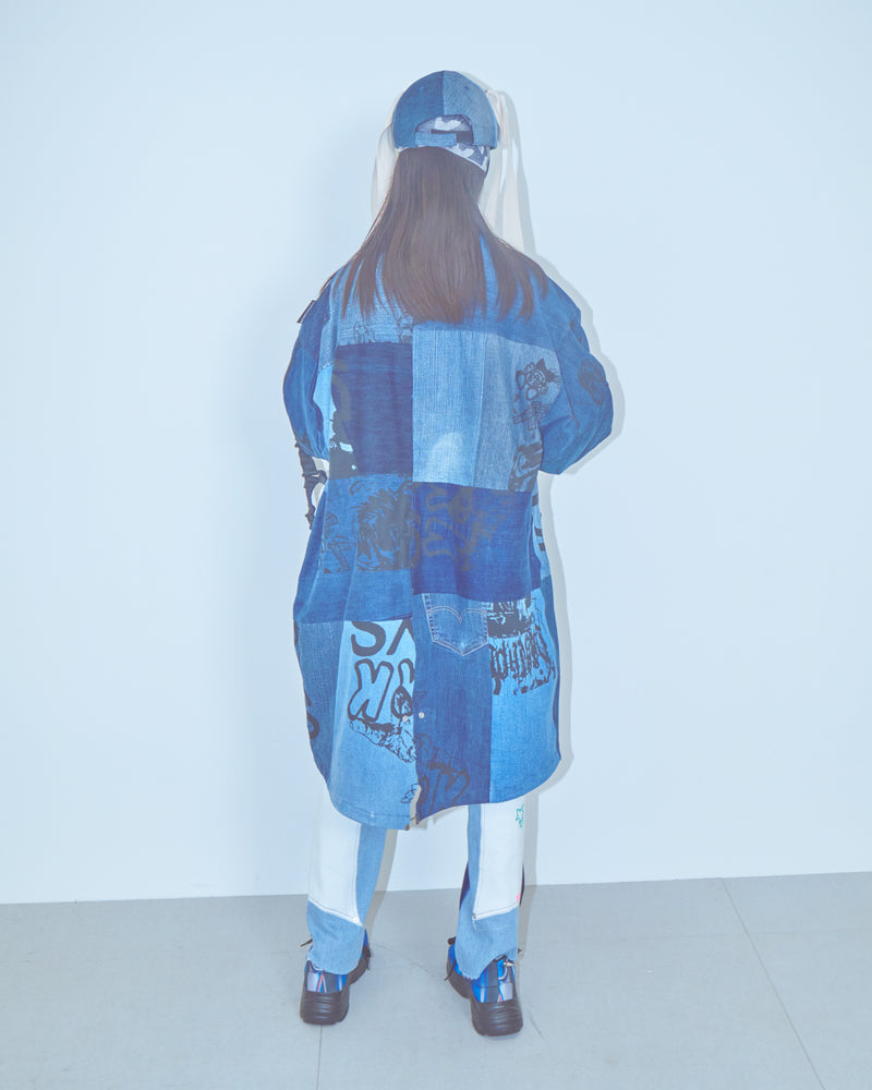 PATCHWORK MIL COAT MADE FROM RECONSTRUCTED VINTAGE DENIM